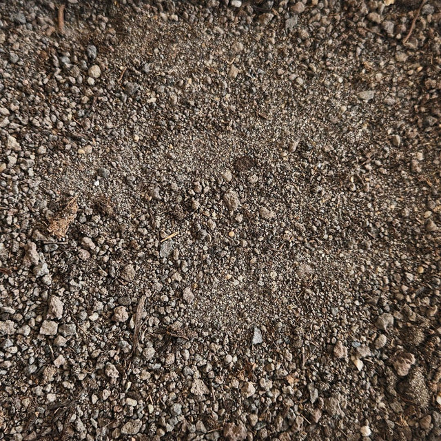 Close-up van topdressing van lava, zand en turf: fijne, korrelige mix