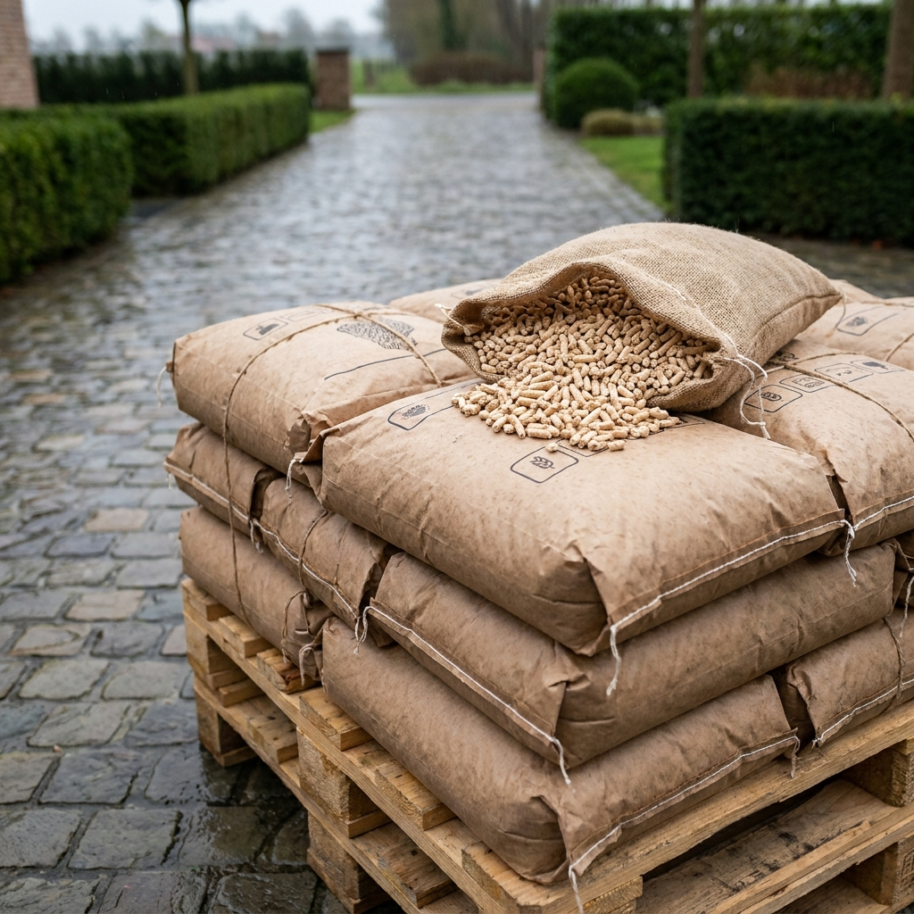 Agricon houtpellets, pallet met open zak