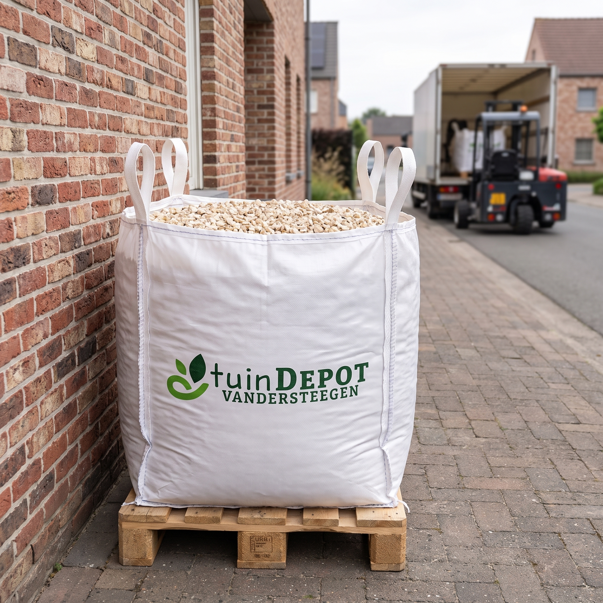Big bag dolomiet split op europallet geleverd aan huis met kooiaap