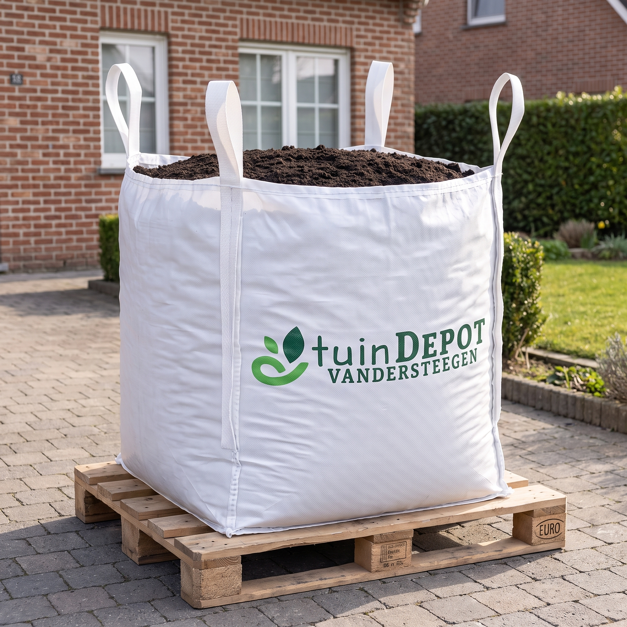 Bigbag tuingrond geleverd op de oprit van een Belgische woning