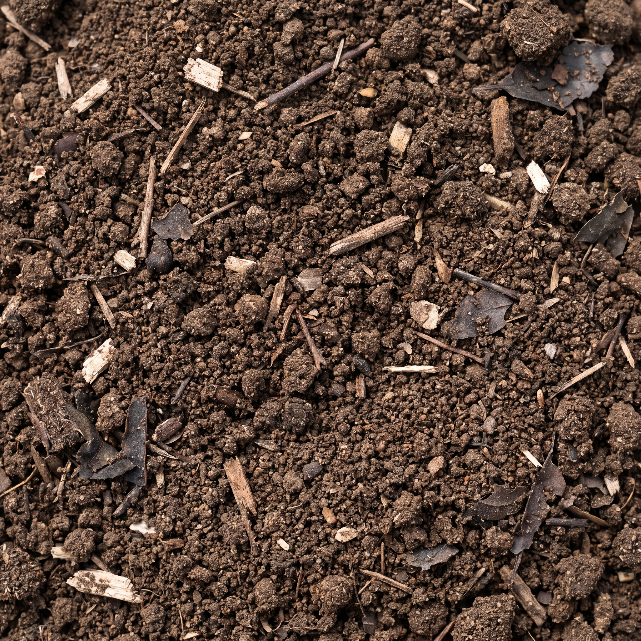 Close-up van de structuur van groencompost met zichtbare houtvezels