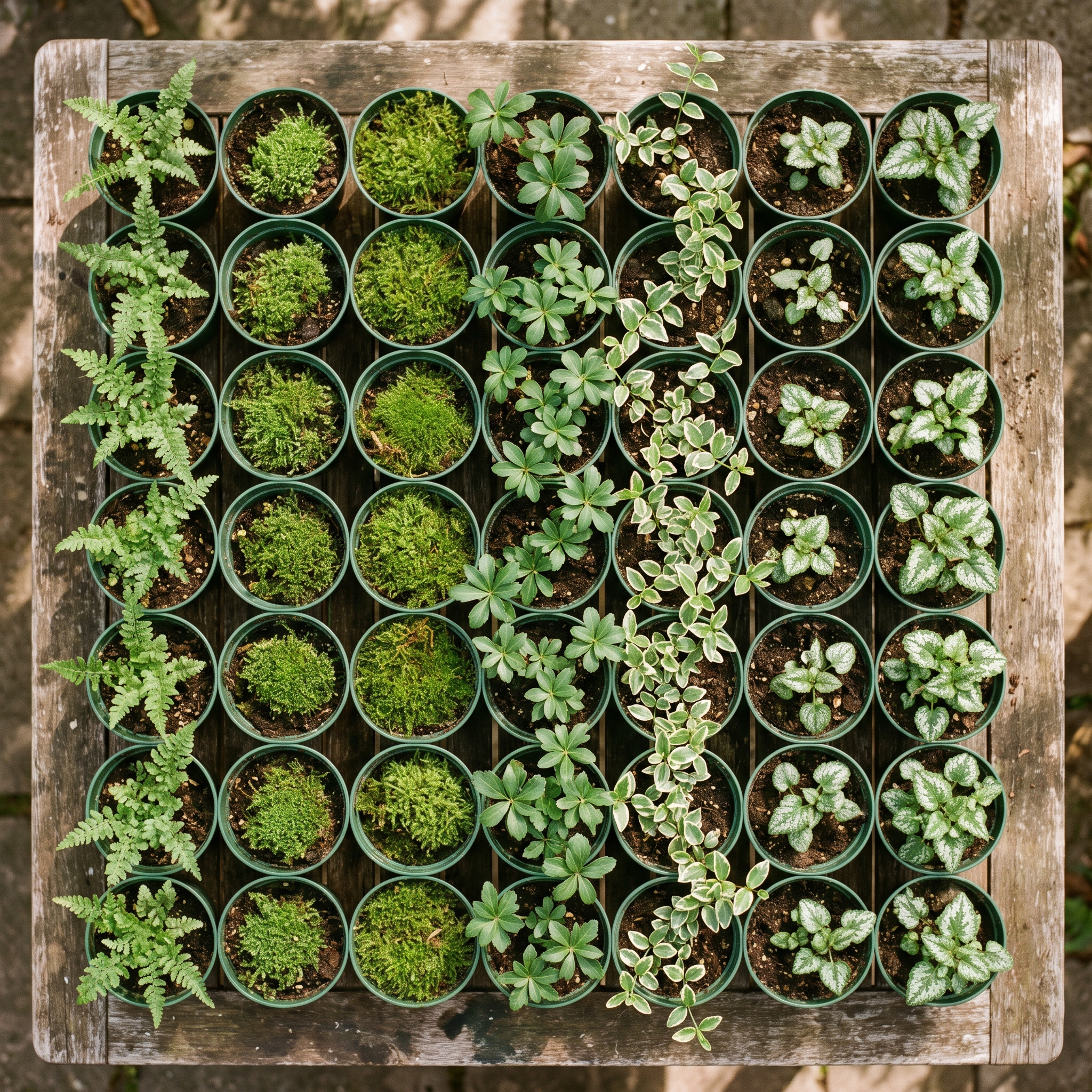60 kwekerspotten met vijf soorten bodembedekkers, klaar om te planten