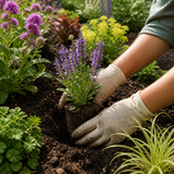 Vaste planten planten in een zonnige border