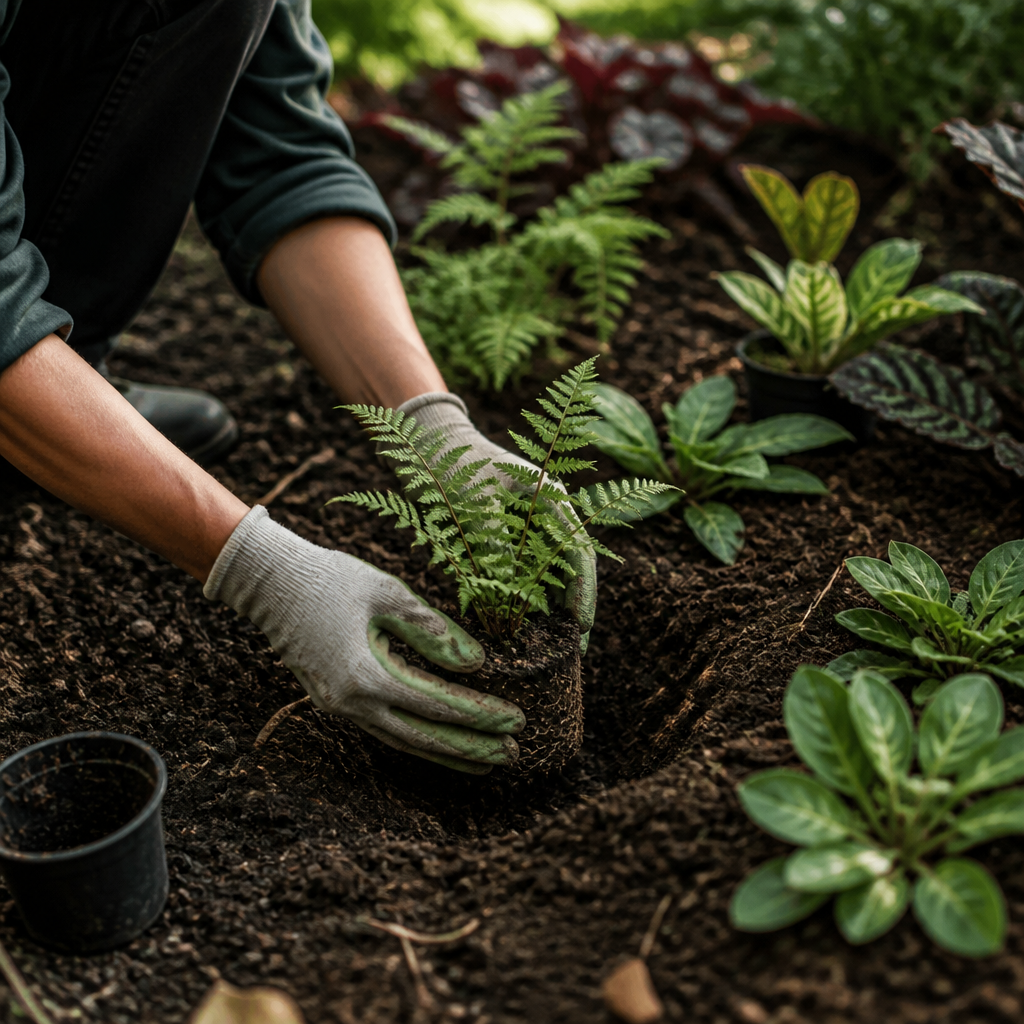 Schaduwplanten planten in een tuinborder