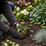Kerstroos planten in een schaduwrijke border