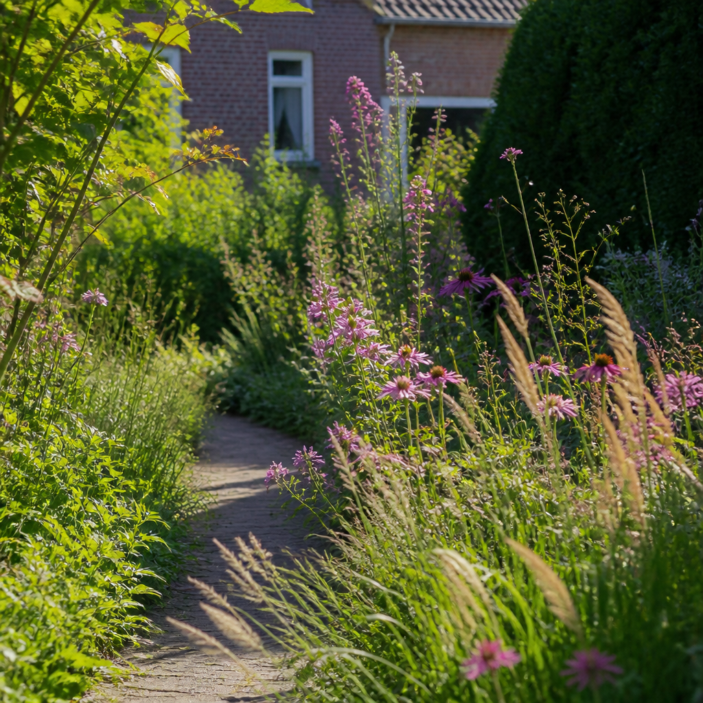 Tuinpad omzoomd met een losse, romantische cottageborder