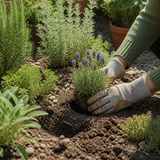 Lavendel planten in een zonnige border