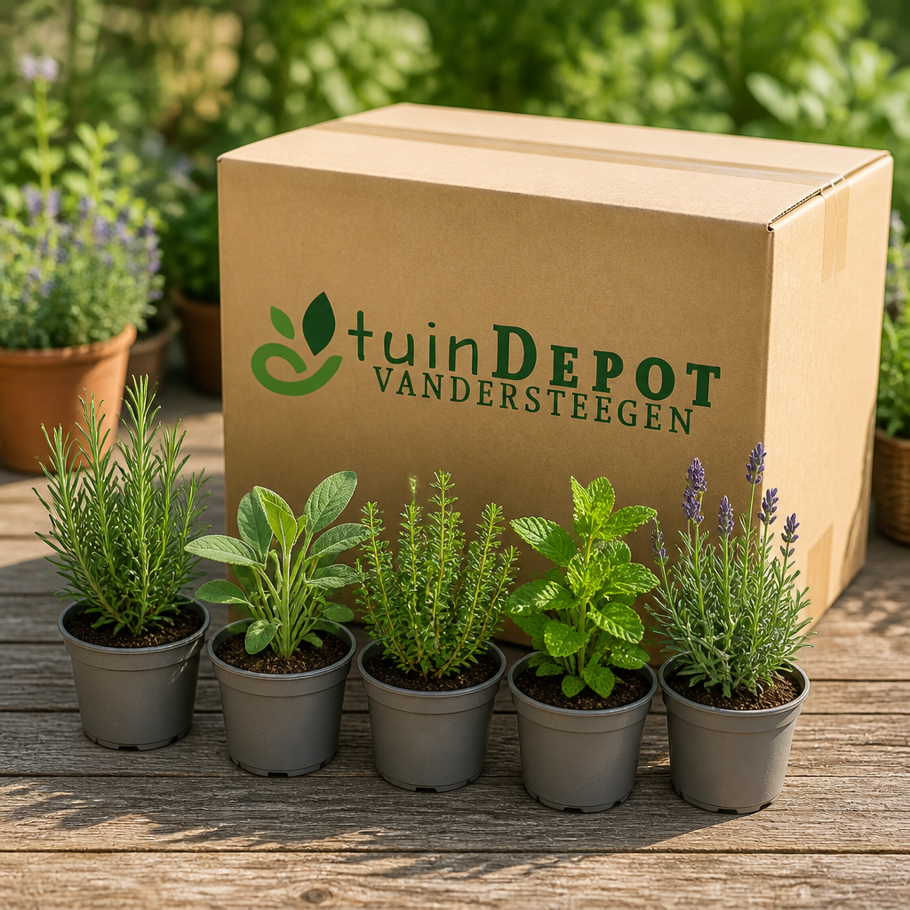 TuinDepot-verpakking met de 5 planten van de Provence Kruidentuin