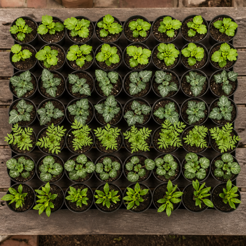 60 kwekerspotten met vijf bosplanten, klaar om te planten