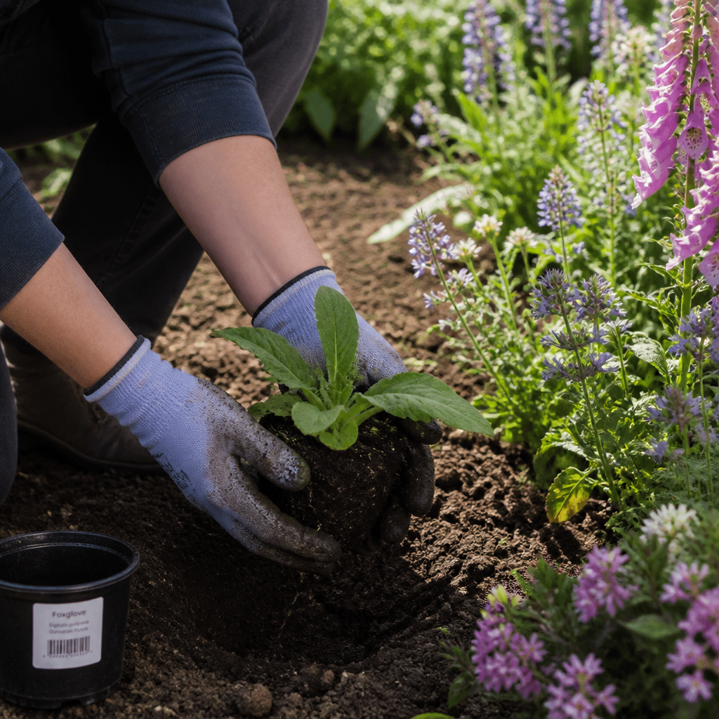 Vingerhoedskruid planten in een zonnige border