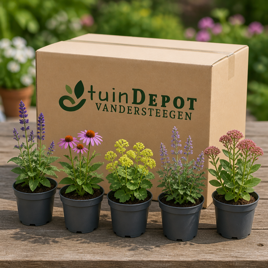 TuinDepot-verpakking met de 5 planten van het Bijenbuffet