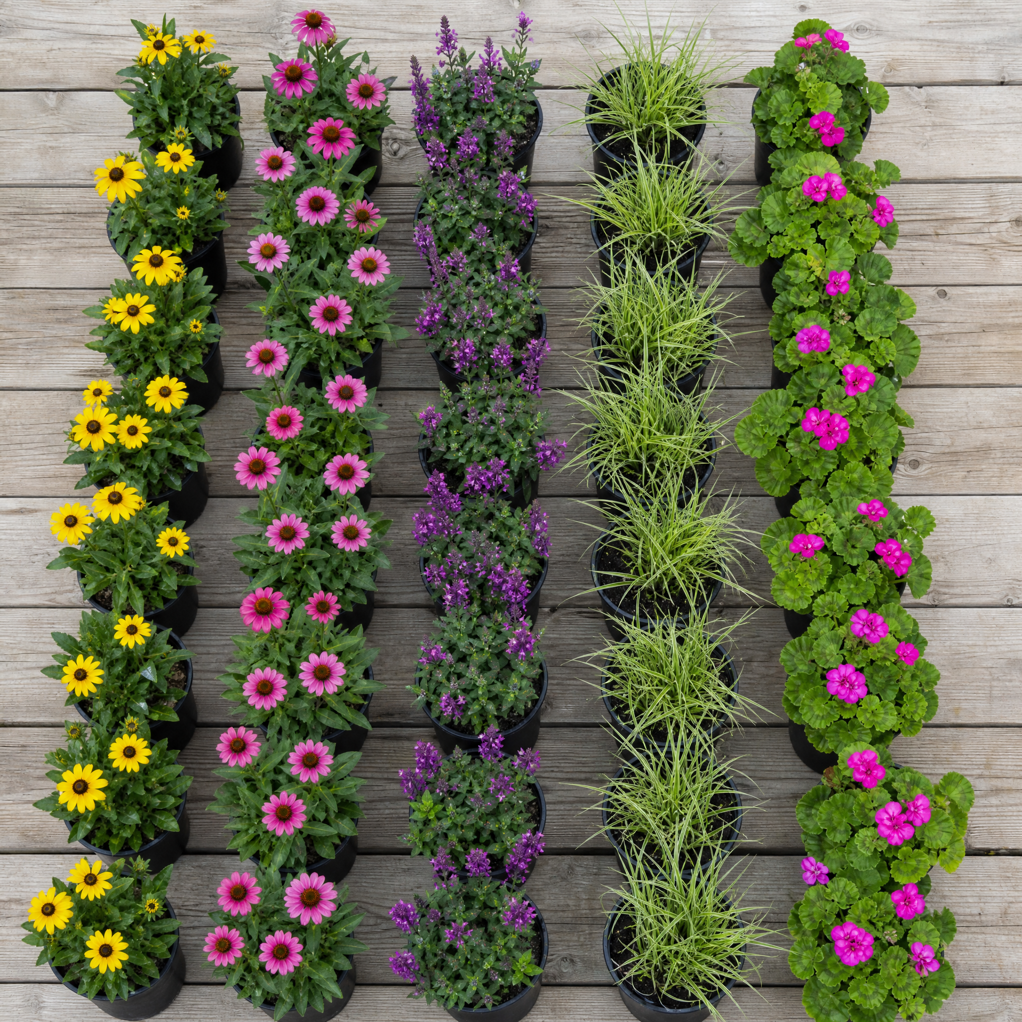 60 kwekerspotten met vijf soorten jonge planten, klaar om te planten