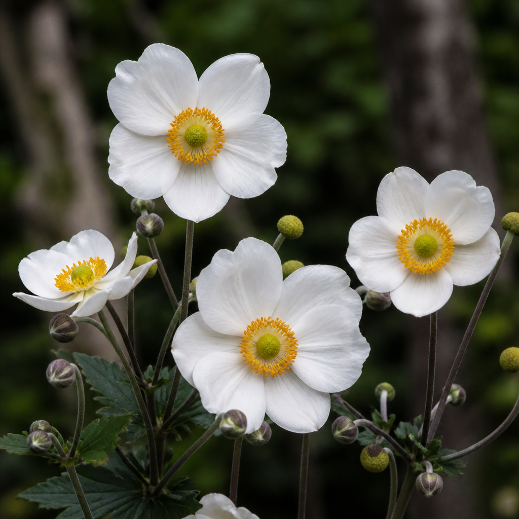Witte herfstanemoon Honorine Jobert in close-up