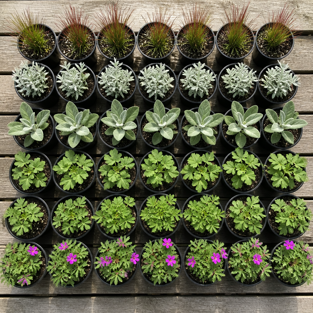 60 kwekerspotten met vijf soorten jonge planten, klaar om te planten