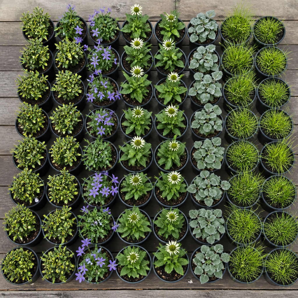 60 kwekerspotten met vijf soorten jonge planten, klaar om te planten
