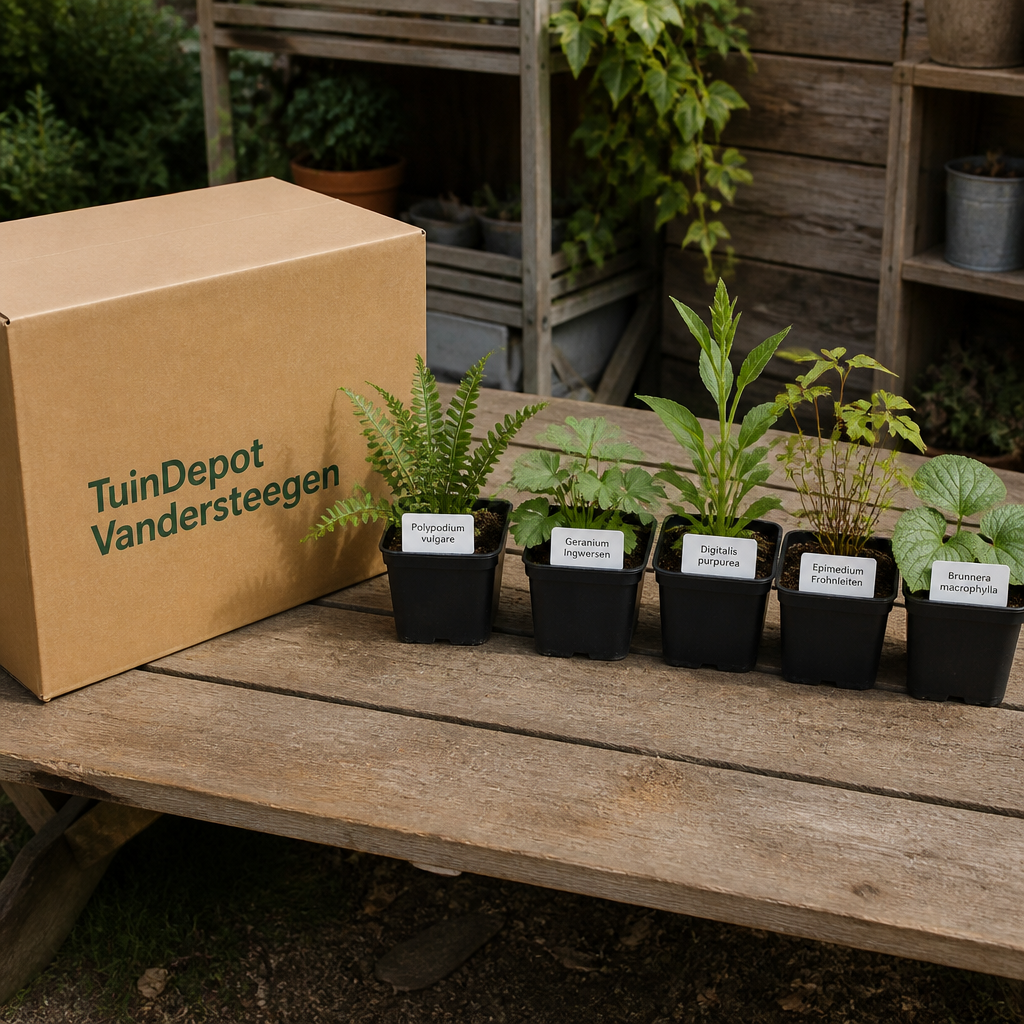 TuinDepot-verpakking met de 5 planten van de Mendelssohn-border