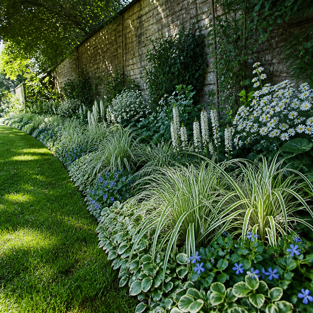 Elegante bonte schaduwborder langs een tuinmuur