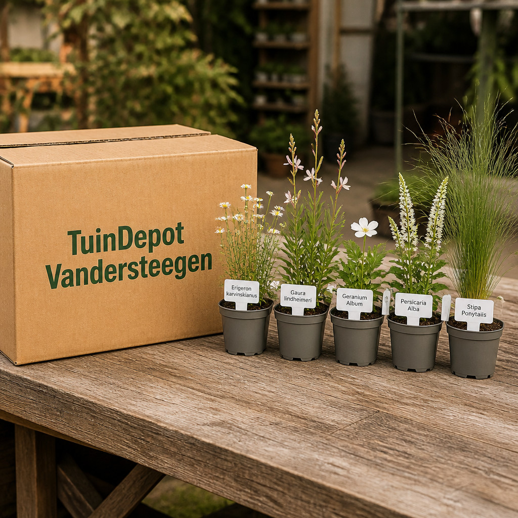 TuinDepot-verpakking met de 5 planten van de Debussy-border
