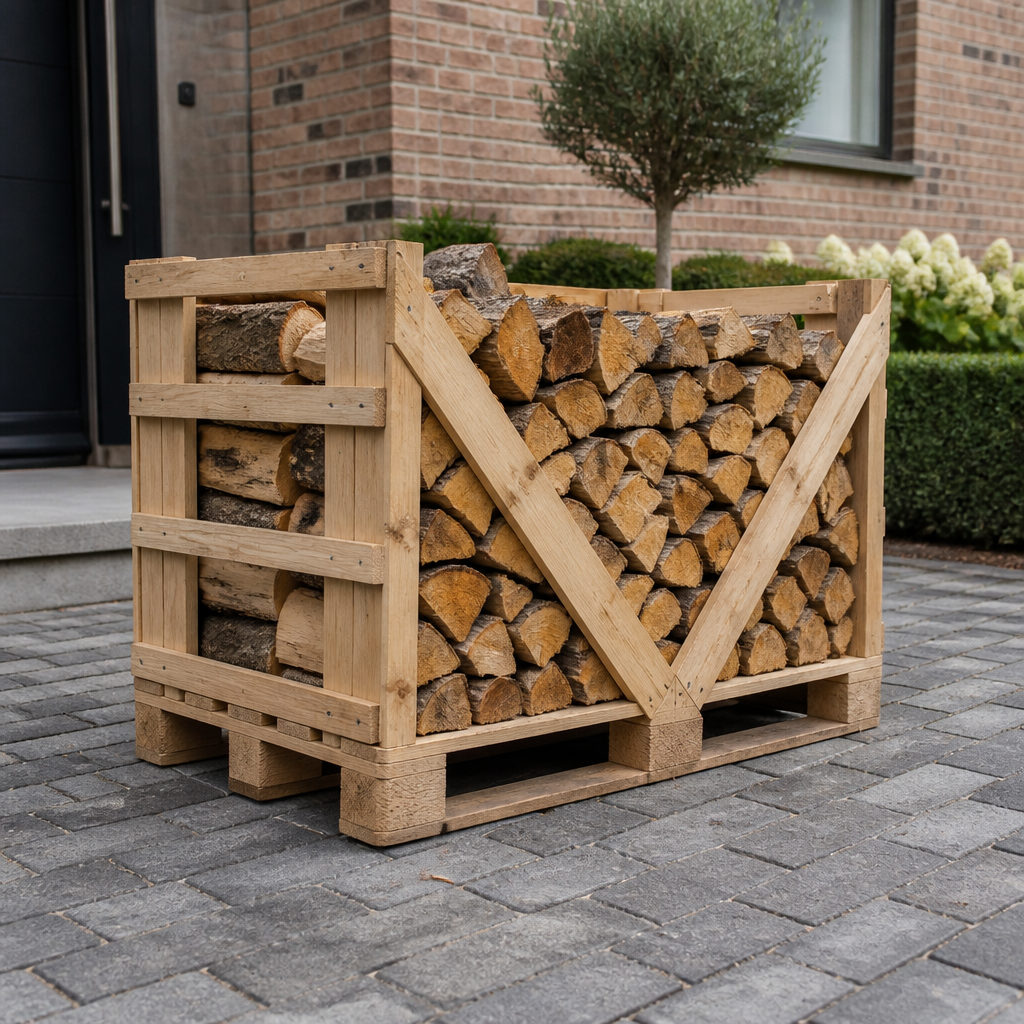 Levering halve pallet eikenhout aan huis op oprit
