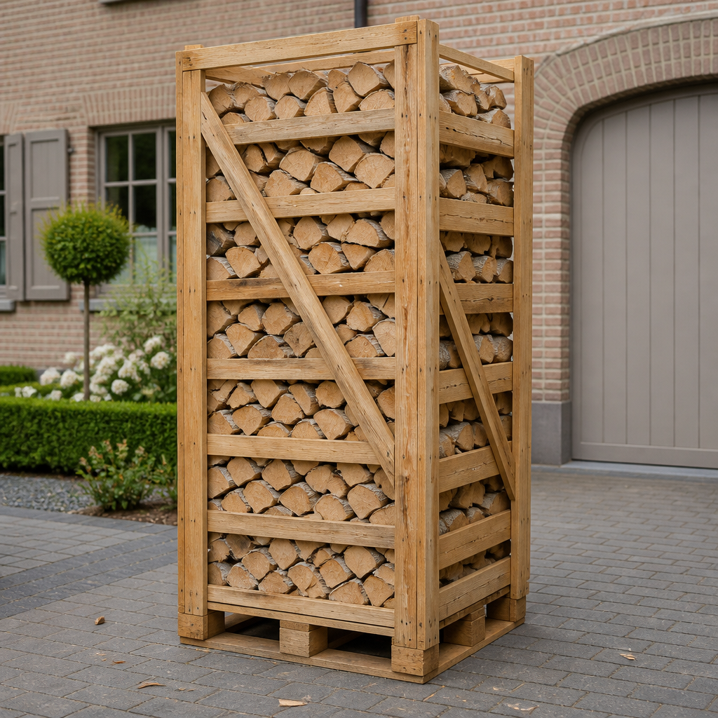 Levering volle pallet beukenhout aan huis op oprit