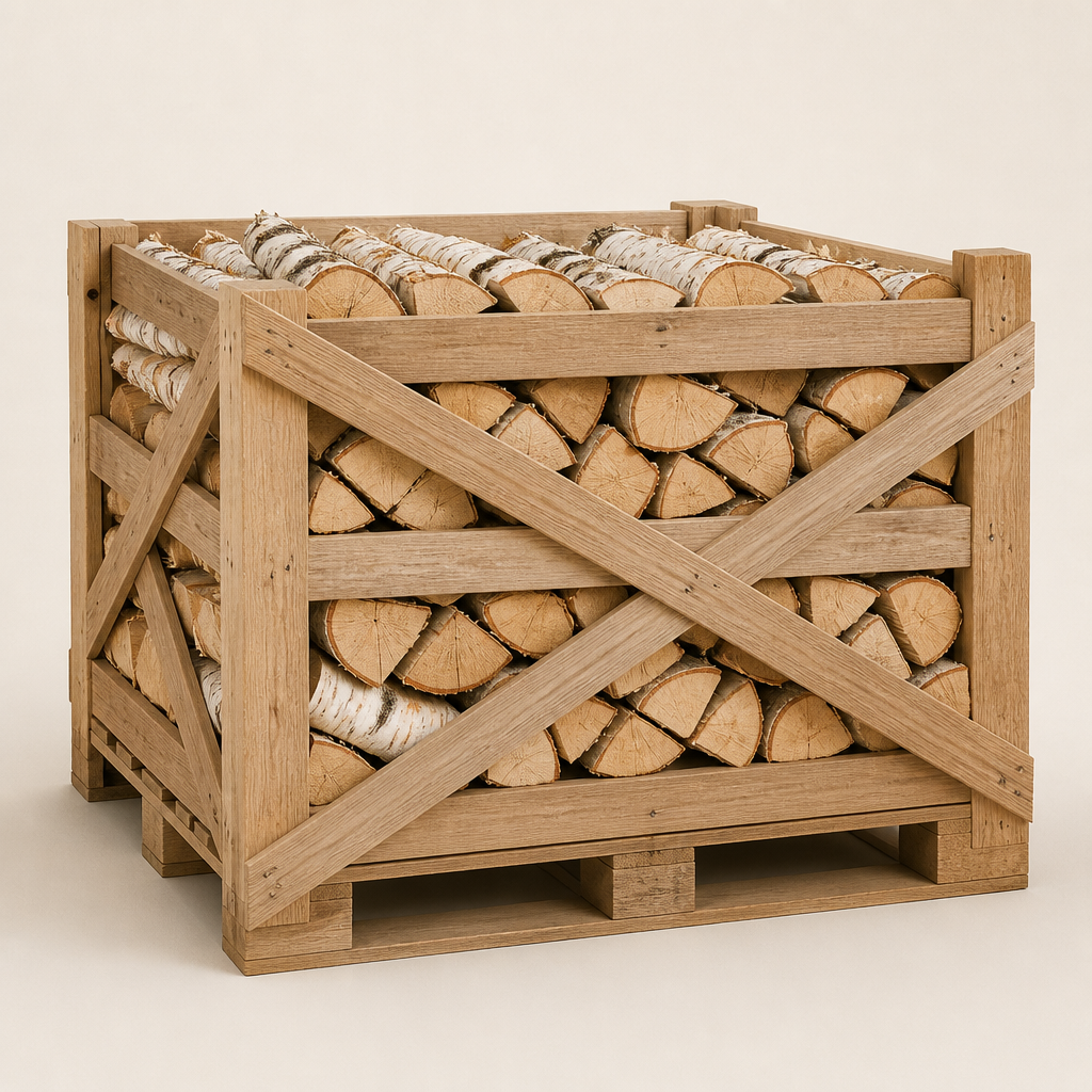 Brandhout berk — halve pallet in kist