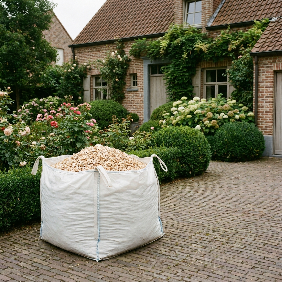 Bigbag blanco houtchips op de oprit