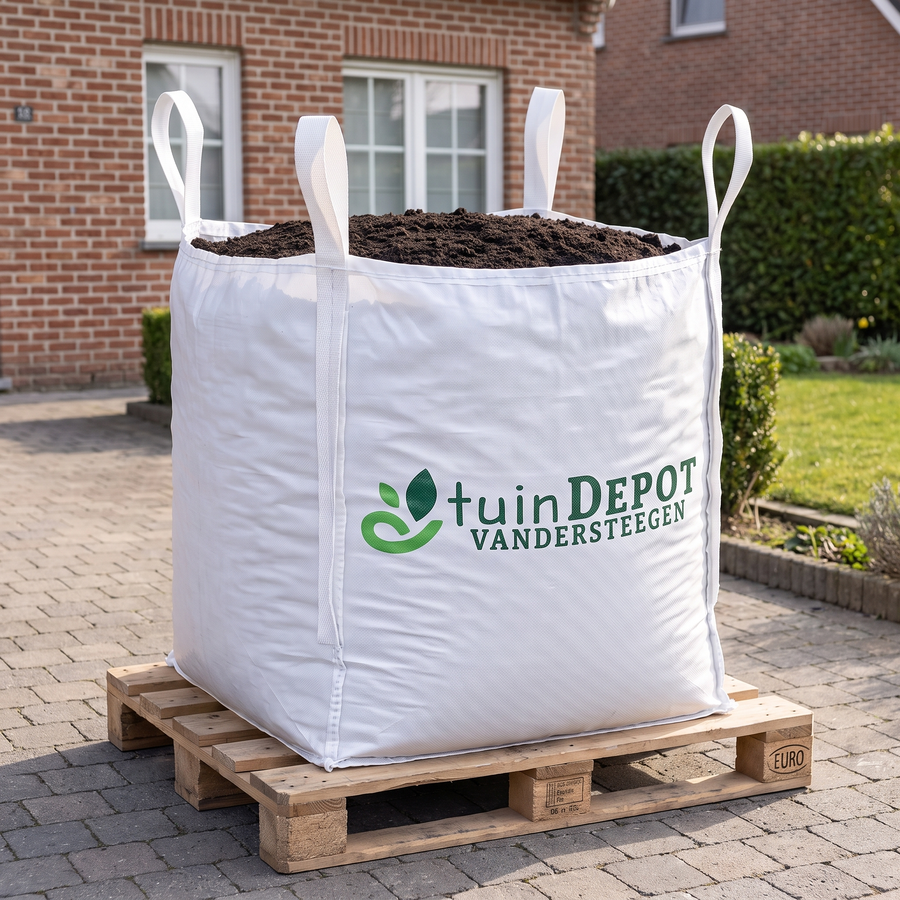 Bigbag tuingrond geleverd op de oprit van een Belgische woning
