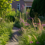 Tuinpad omzoomd met een losse, romantische cottageborder