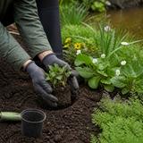 Vochtminnende planten planten in een border