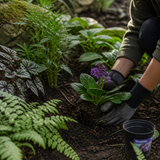 Bergenie planten in een schaduwrijke border