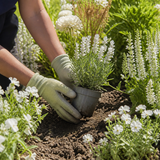 Witte lavendel planten in een zonnige border