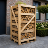 Levering volle pallet eikenhout aan huis op oprit
