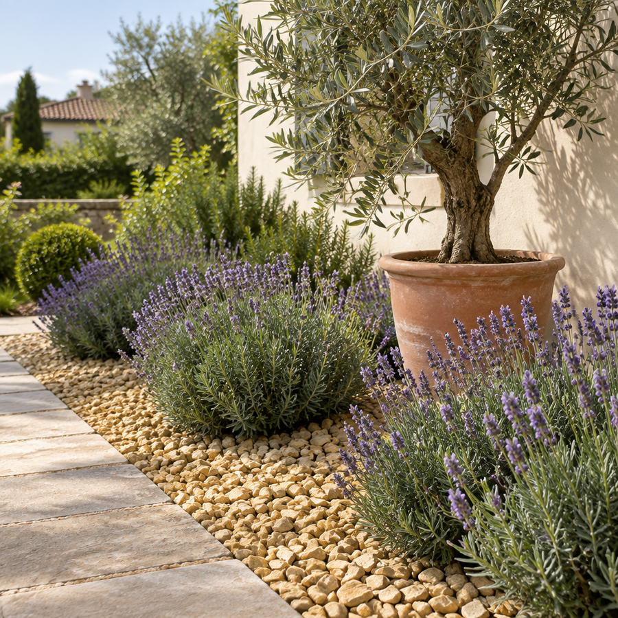 Mediterrane tuinhoek met gele kalksteensplit 8/11