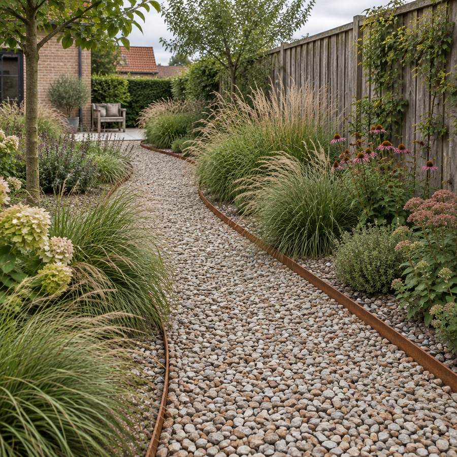 Pad en borders met Ombra 6/10 en cortenstaal
