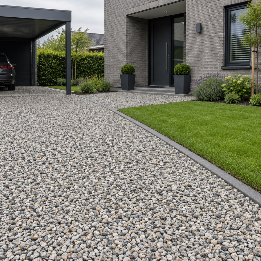 Oprit en voorpad in Orion 7/14 bij een moderne woning