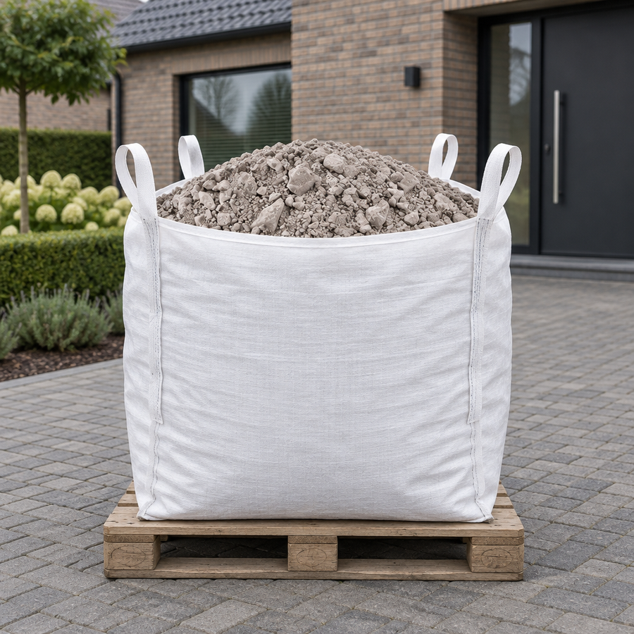 Bigbag kalksteenslag op pallet op de oprit