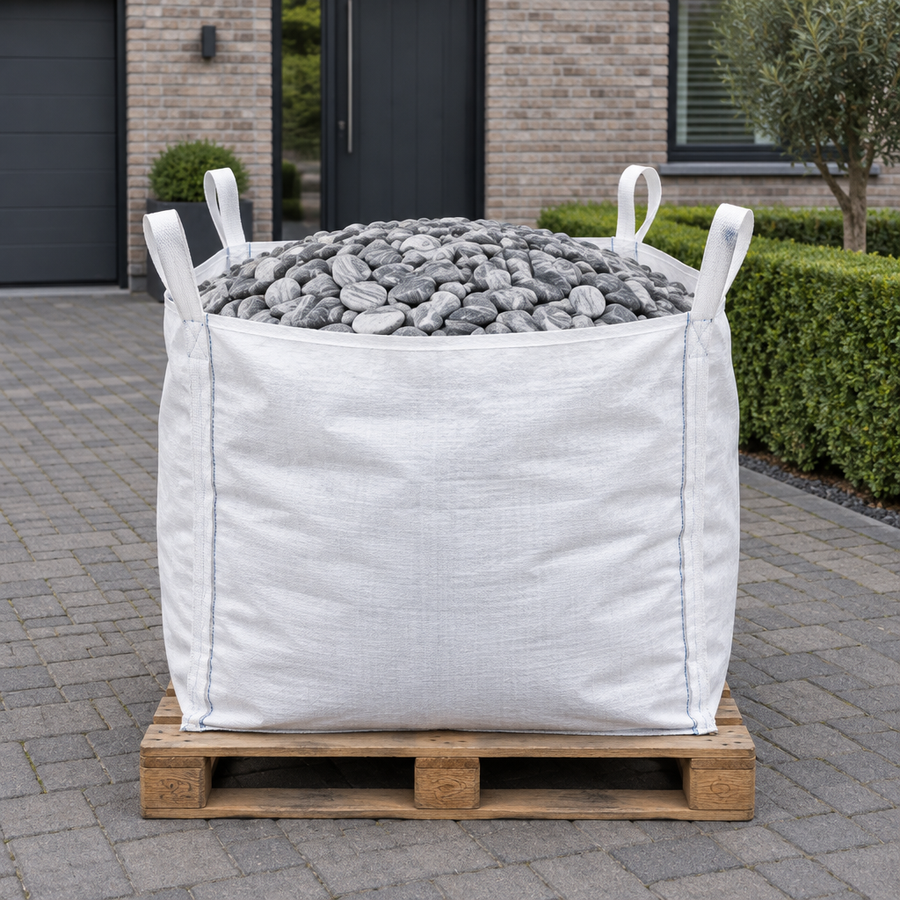 Bigbag Beach Pebbles Tiger 30/60 op pallet op de oprit