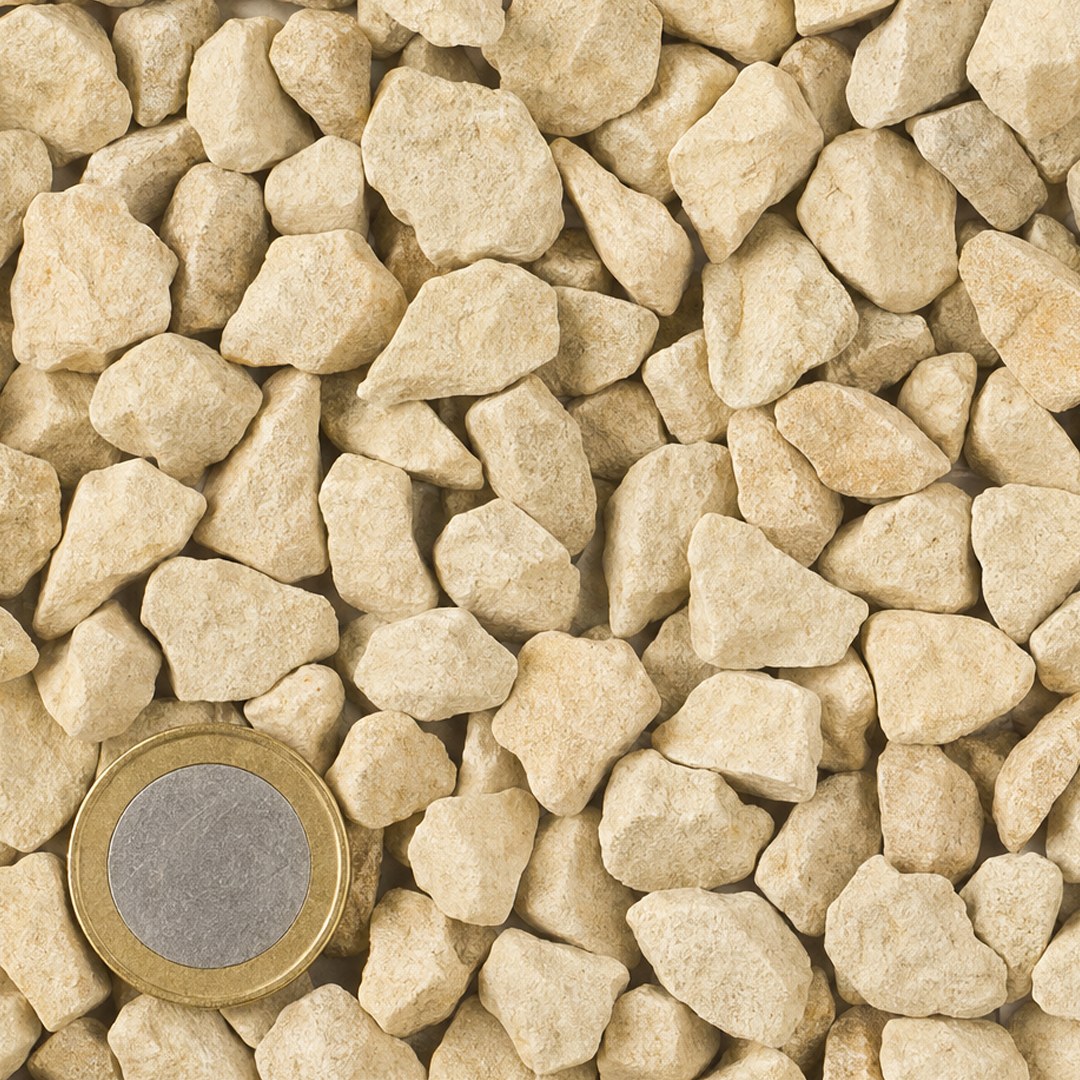 Jura 8/16 mm van bovenaf, op schaal naast een munt van 1 euro (gezichtsveld 9 bij 9 cm)