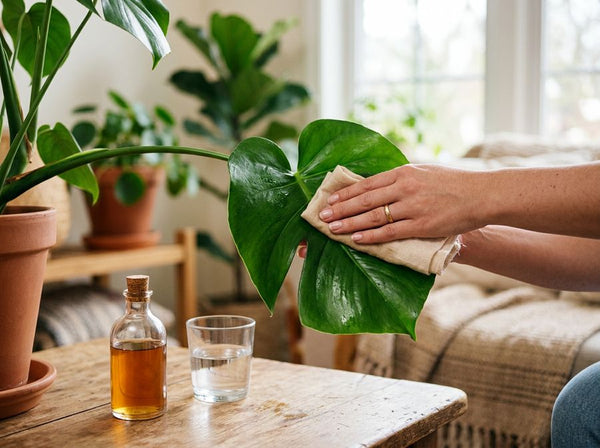 Kamerplant blad schoonmaken en voeding geven