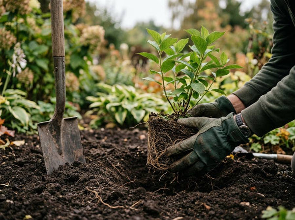 Plantgat graven en de plant op diepte zetten