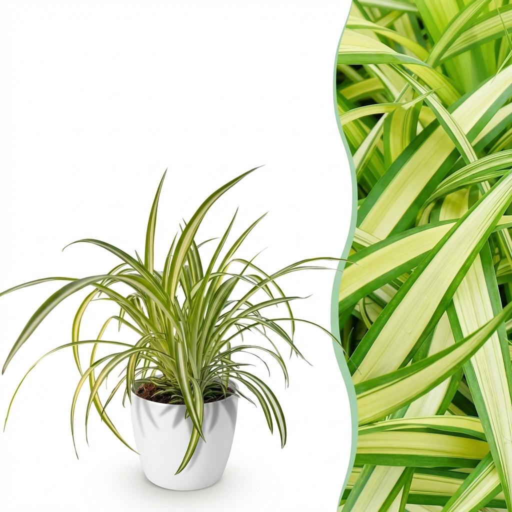 Green boutiQ - Kamerplant - Chlorophytum comosum Variegatum - Bonte Graslelie - Huisdiervriendelijke Plant - Groen - 1 Plant - met Potter Wit - Pot 12cm - Hoogte 20cm