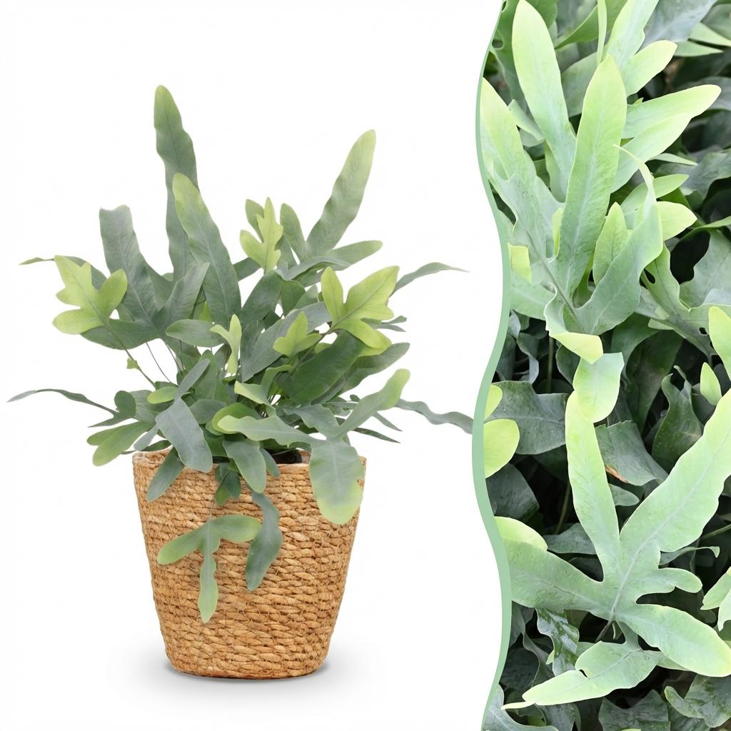 Green boutiQ - Kamerplant - Phlebodium aureum Blue Star - Blauwe Varen - Huisdiervriendelijke Plant - Blauw - 1 Plant - met Mand - Pot 12cm - Hoogte 25cm