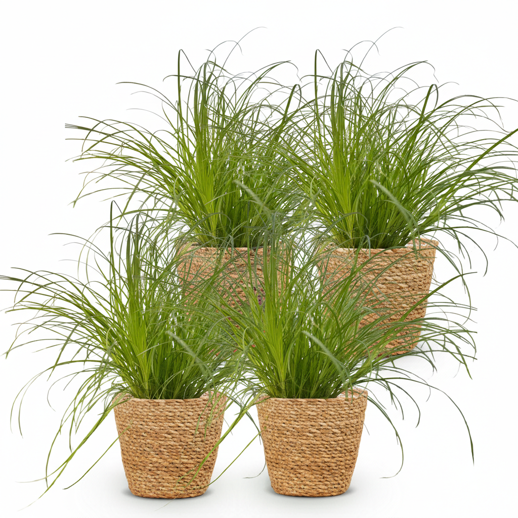 Green boutiQ - Kamerplant - Cyperus alternifolius Zumula - Kattengras - Huisdiervriendelijke Plant - Groen - 4 Planten - met Mand - Pot 12cm - Hoogte 20cm