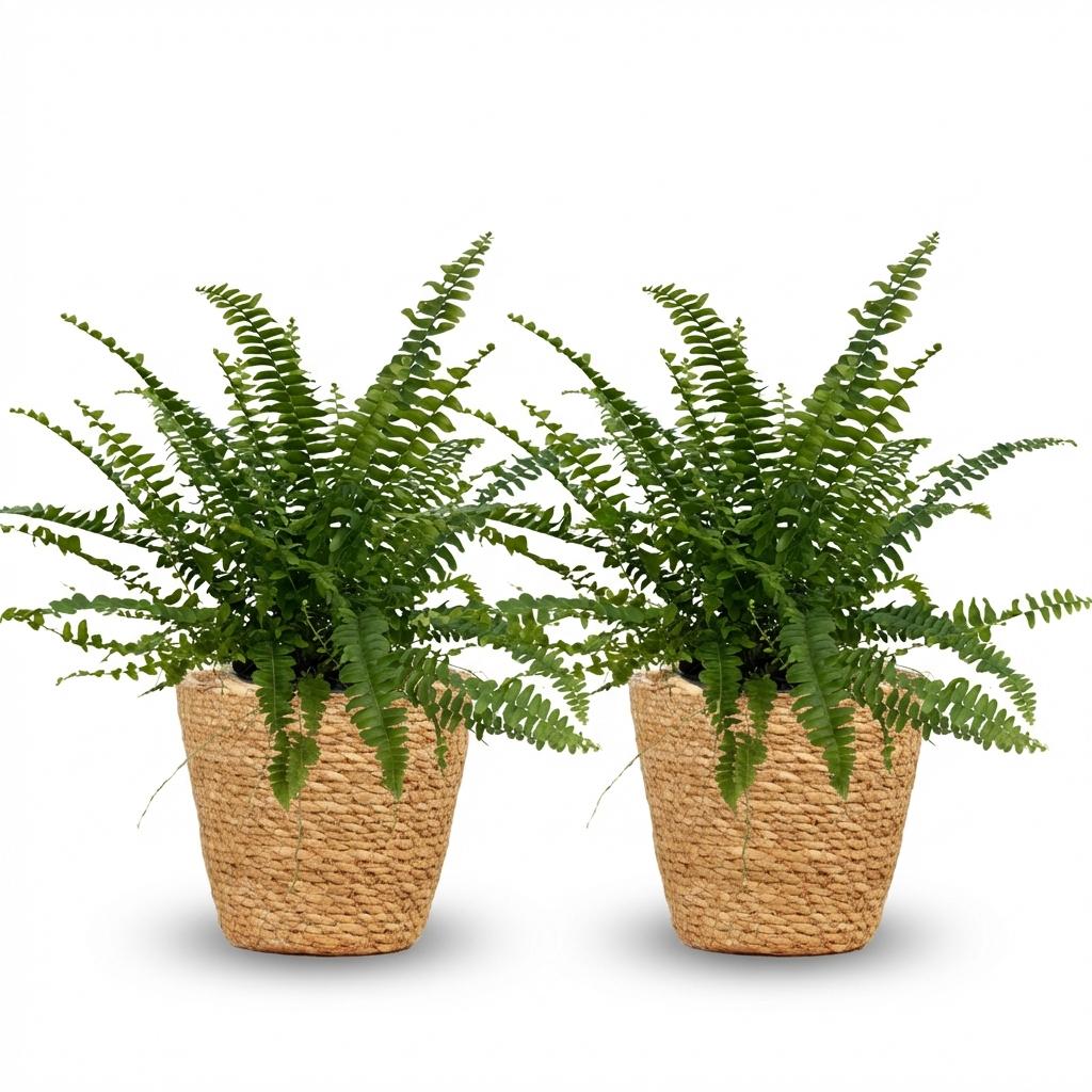 Green boutiQ - Kamerplant - Nephrolepsis exaltata Green Lady - Varen - Huisdiervriendelijke Plant - Groen - 2 Planten - met Mand - Pot 12cm - Hoogte 25cm