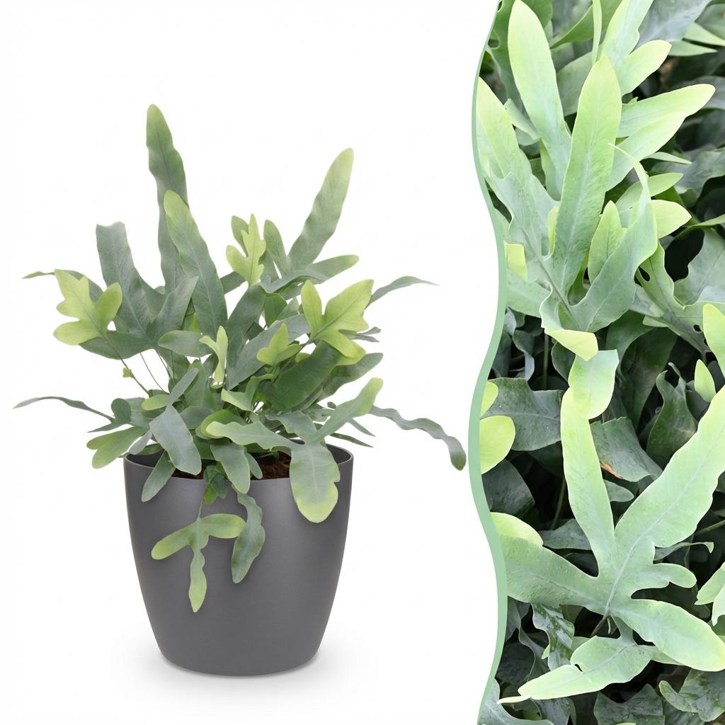 Green boutiQ - Kamerplant - Phlebodium aureum Blue Star - Blauwe Varen - Huisdiervriendelijke Plant - Blauw - 1 Plant - met Potter Grijs - Pot 12cm - Hoogte 25cm