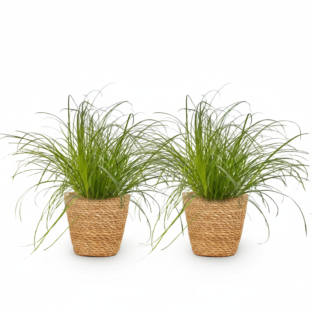 Green boutiQ - Kamerplant - Cyperus alternifolius Zumula - Kattengras - Huisdiervriendelijke Plant - Groen - 2 Planten - met Mand - Pot 12cm - Hoogte 20cm