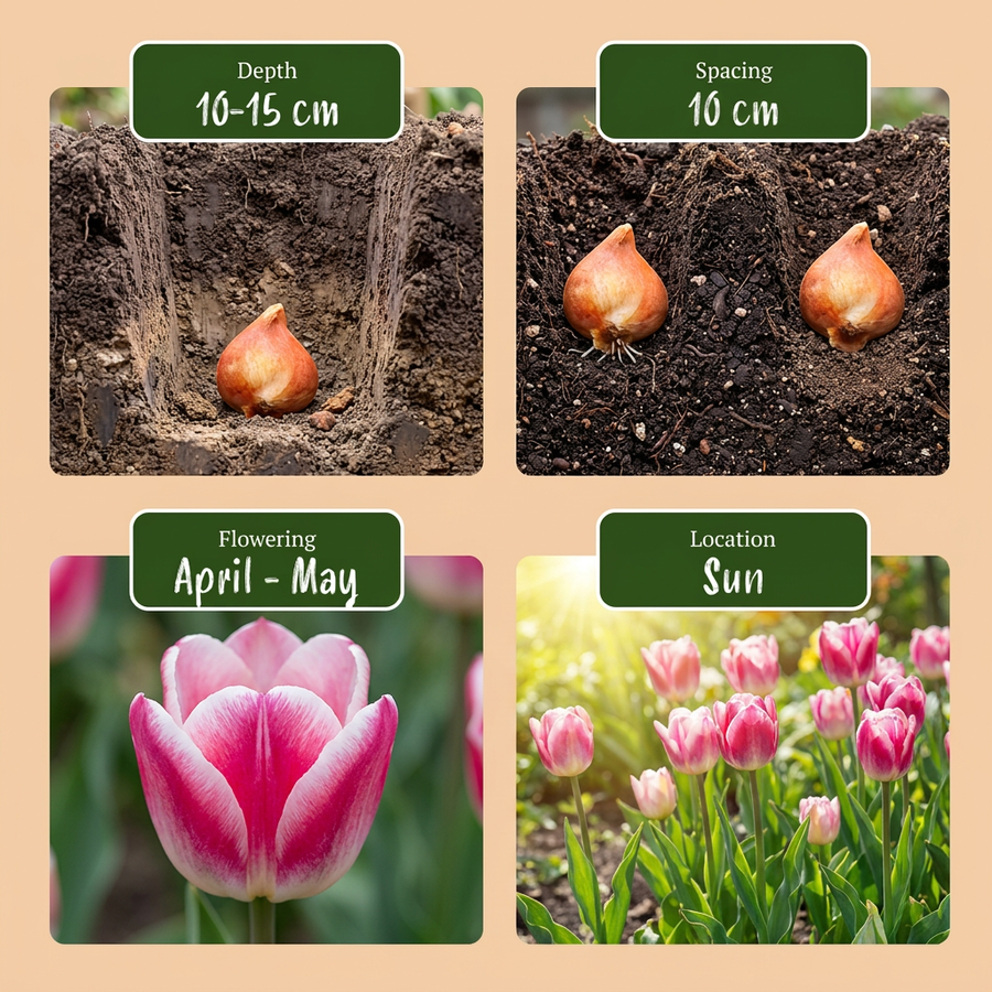 Tulpenbollen Mata Hari — roze en wit, 96 stuks (bolmaat 11/12)