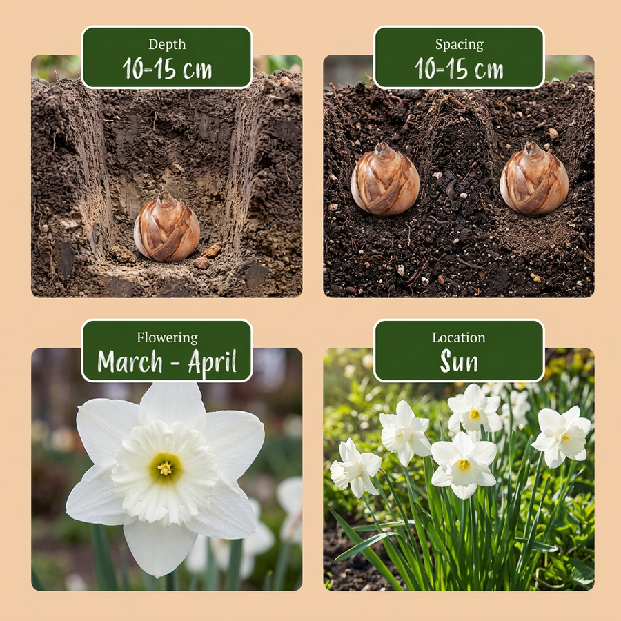 Narcisbollen Mount Hood — wit, 60 stuks (bolmaat 10/12)