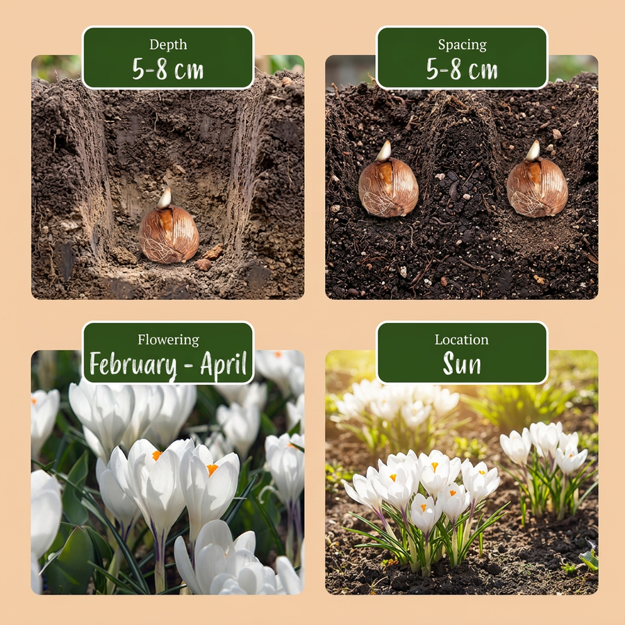 120x Crocus White - Witte krokus - Diversen - Verwilderingsbol - Bolmaat 7/8