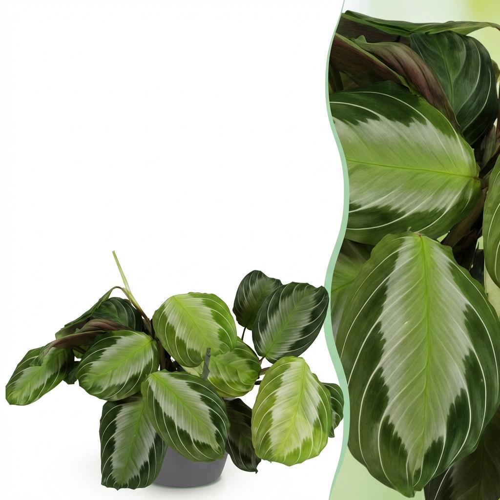 Green boutiQ - Kamerplant - Maranta Fascinator Silverband - Gebedsplant - Huisdiervriendelijke Plant - Groen - 1 Plant - met Potter Grijs - Pot 12cm - Hoogte 25cm